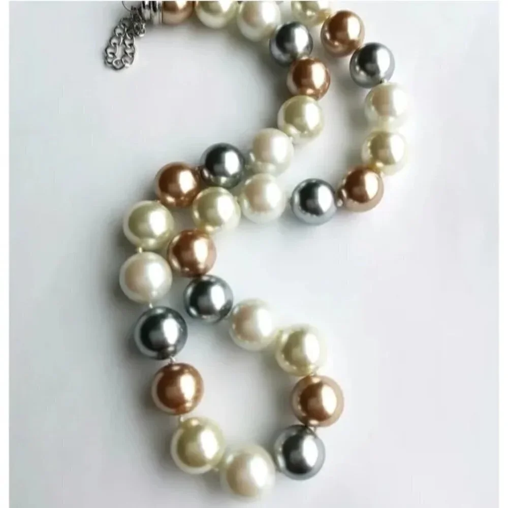 Tri color white golden gray faux Tahitian Pearl choker necklace NEW